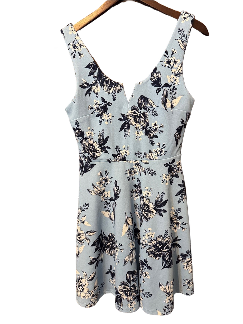 Trixxi Light Blue Floral V-Notch Fit & Flare Mini Dress Size S NWT - Picture 2 of 3